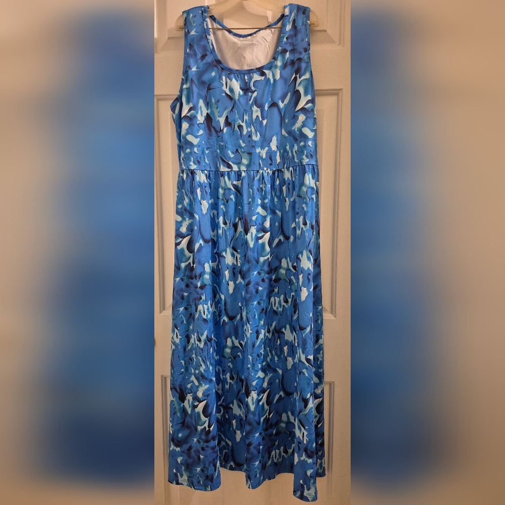 Vibrant Blue Patterned Maxi Dress